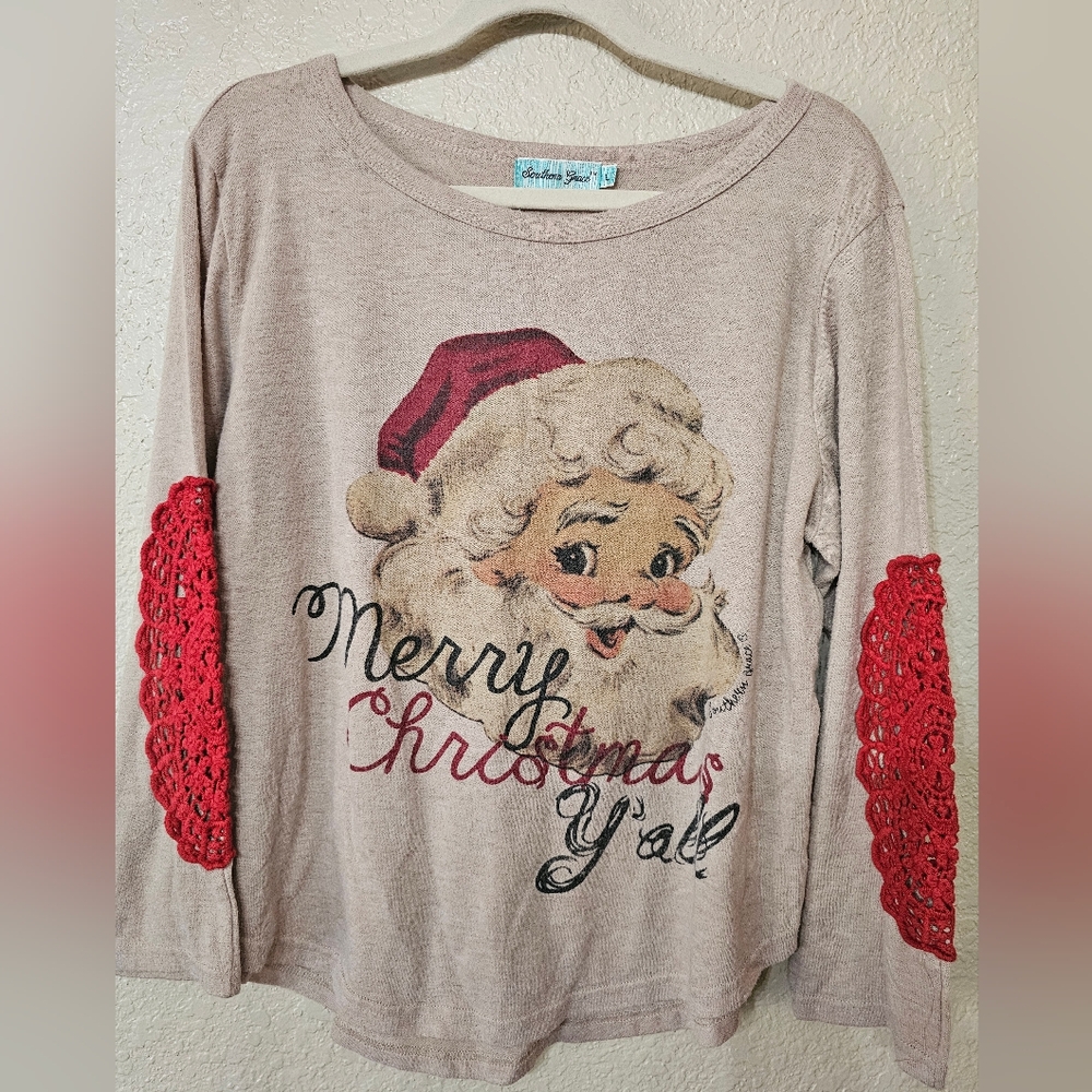 🔸️5 FOR $25 Santa Christmas Top by Southern Grace - Red and Cream
